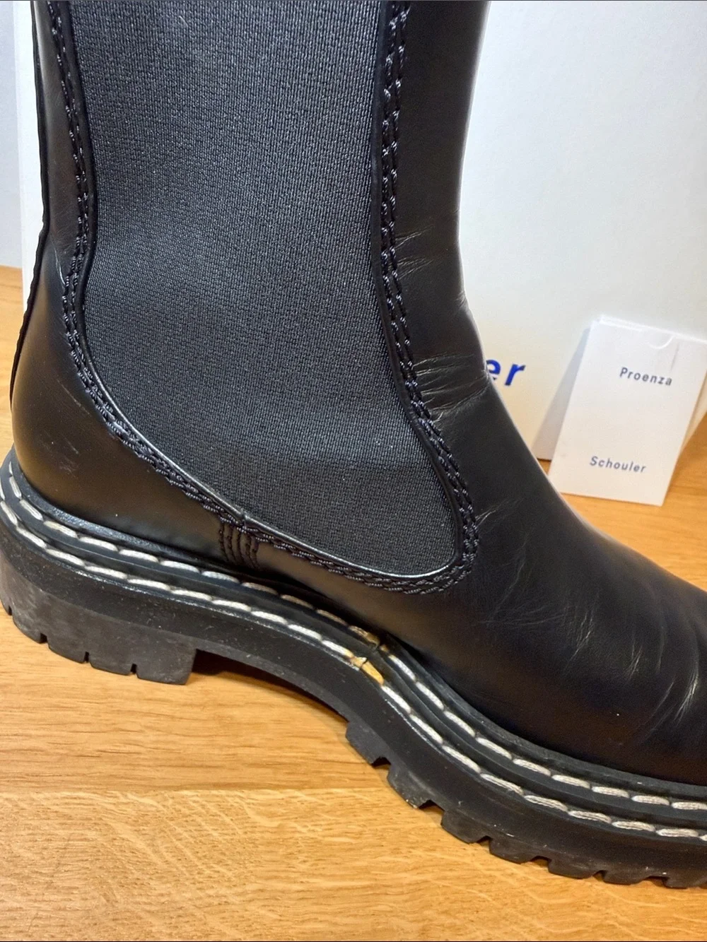 Proenza Schouler Black Leather Chelsea Lug Sole Platform Boots Italy EU 37